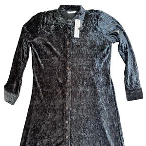 Soft Surroundings Maxine Dress M Crinkled Velvet Turquoise Gray Cozy Shirt Dress